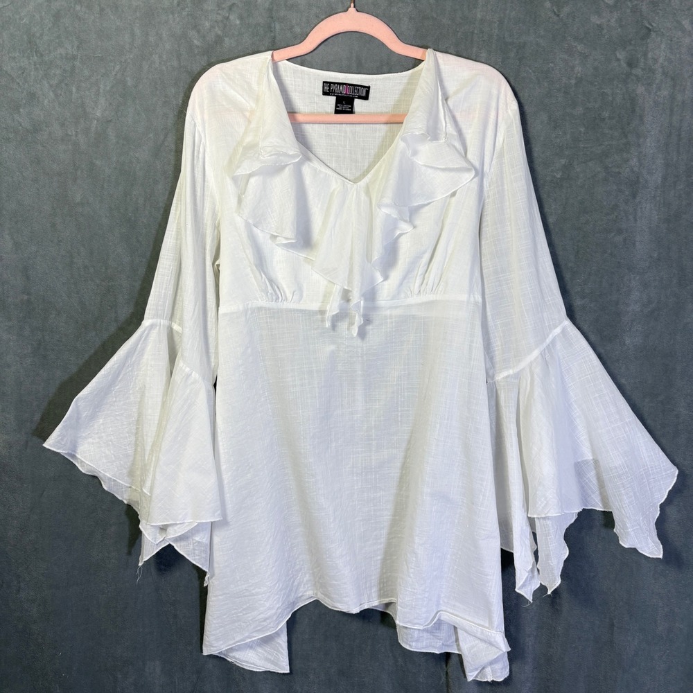 White Cotton Ruffle Extreme Bell Sleeve Top Handkerchief Hem Whimsifairy Boho L